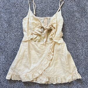 Seek The Label Light Yellow Front Tie 100% Linen Mini Romper Women Dress Size S